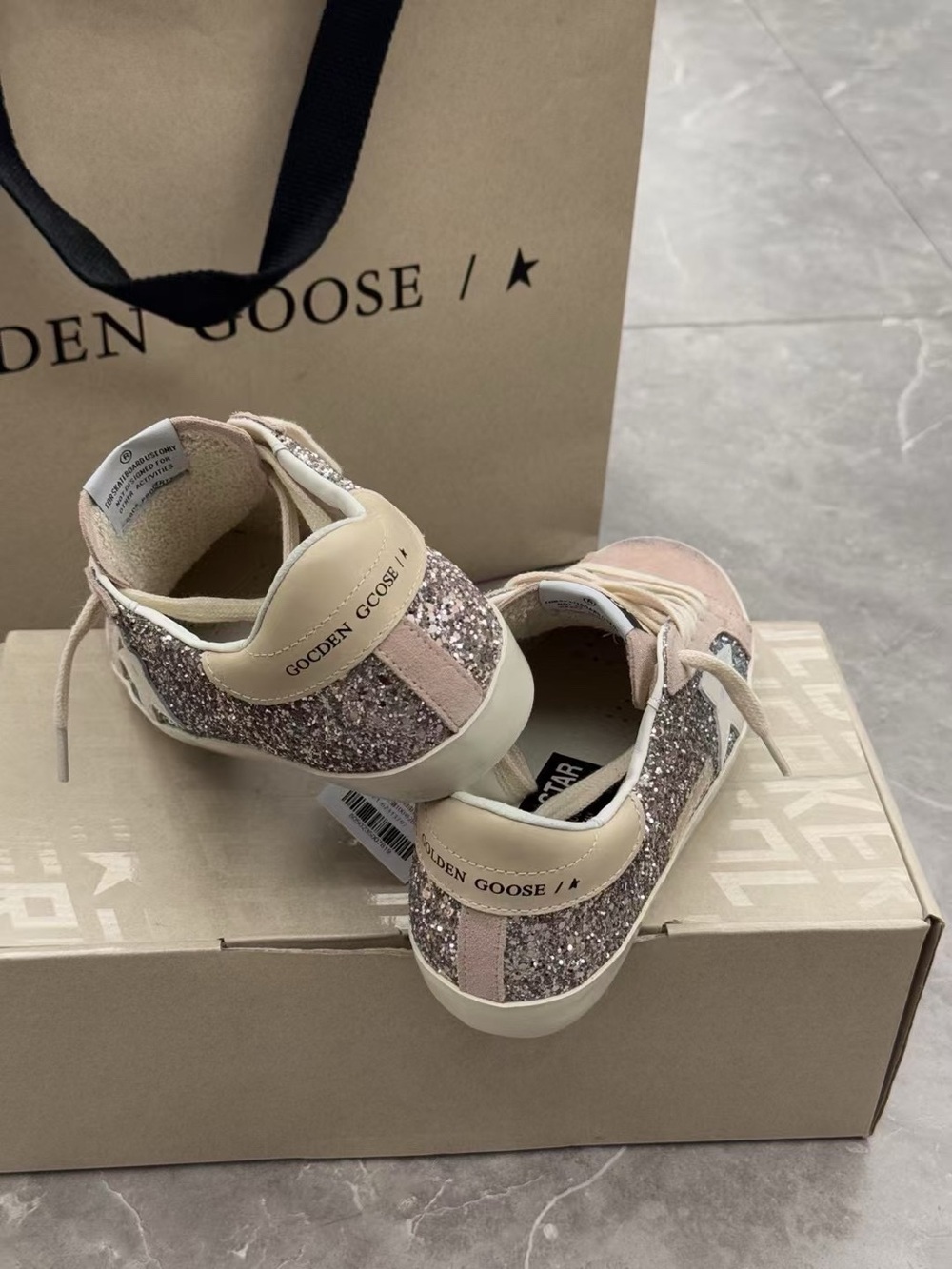 Golden Goose Blush Pink Suede Sneakers with Silver Glitter Star - Picture 6 of 10